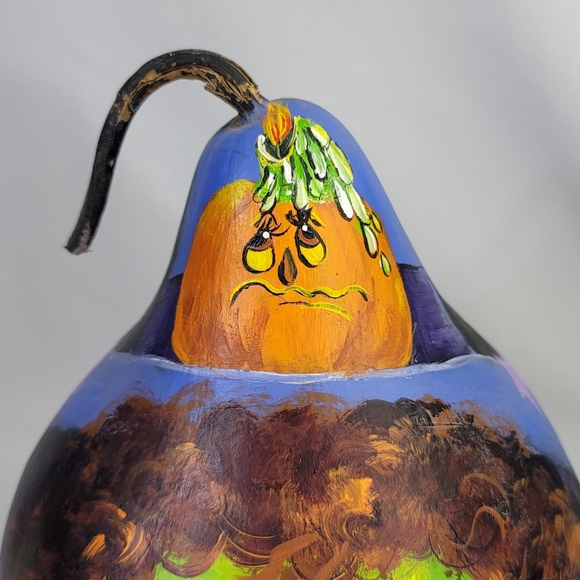 Handpainted Witch And Pumpkin Gourd - Halloween OOAK - Picture 3 of 12